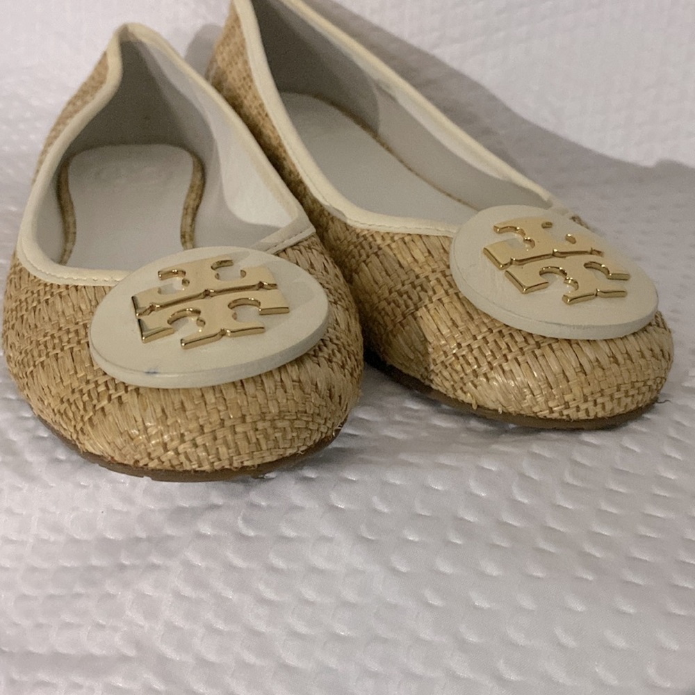 Tory Burch Reva Signature Logo Raffia Ballet Flats